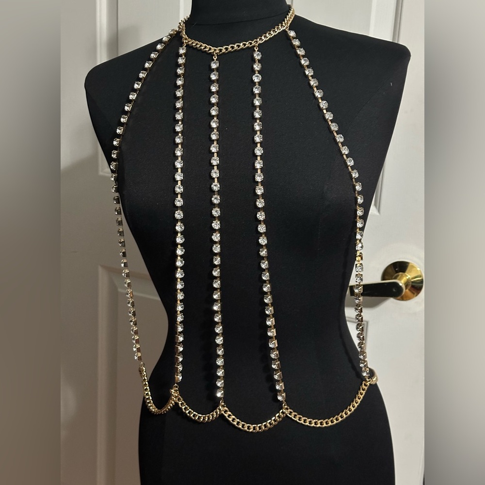 Source Unknown Gold and Silver Rhinestone Necklace